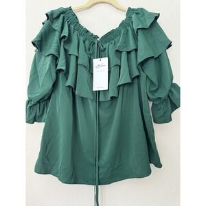 Byinns Women's Off Shoulder Ruffle Long Sleeve Blouses Casual Layered Tops Sz XL